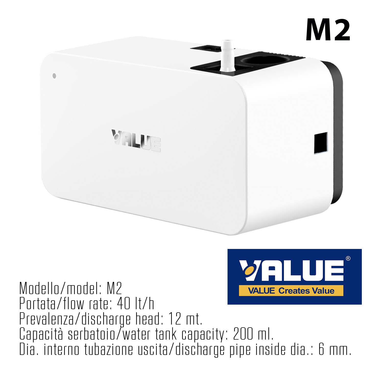 Pompa scarico condensa con serbatoio 200 ml. ampia capacità - VALUE M2