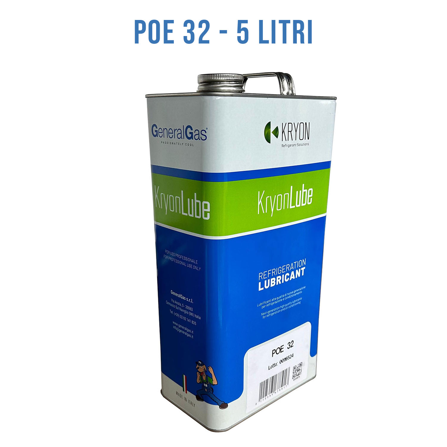 Olio Lubrificante HVACR KryonLube POE 32 - poliestere - Confezione in metallo da 5 lt.